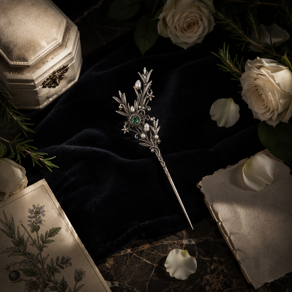 Emerald Pearl Hair Pin