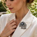 Moonstone Dahlia Flower Brooch