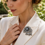 Moonstone Dahlia Flower Brooch
