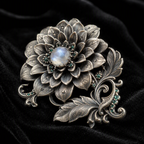 Moonstone Dahlia Flower Brooch