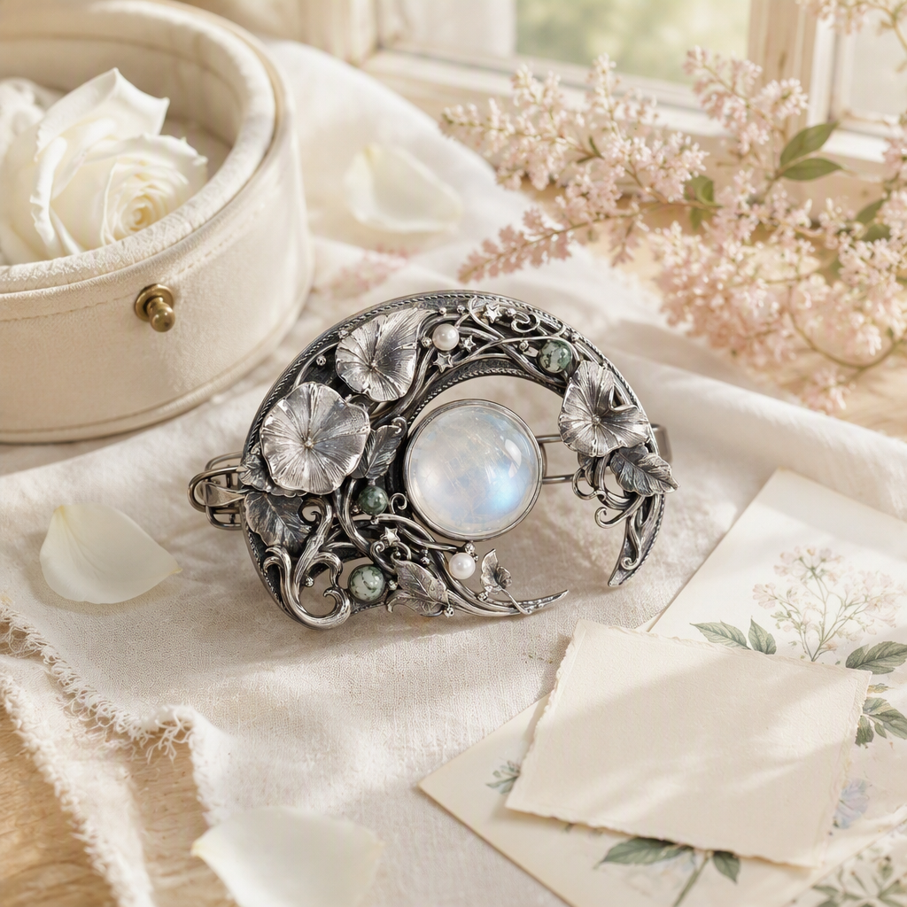 Moonstone Crescent Hair Barrette