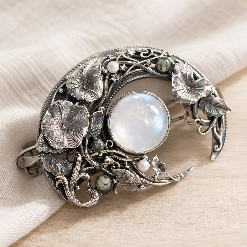 Moonstone Crescent Hair Barrette
