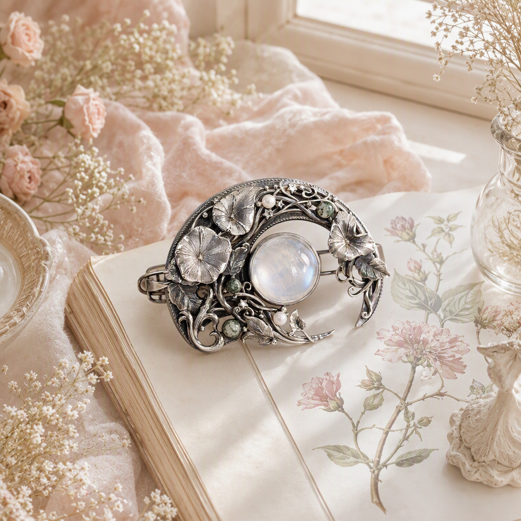 Moonstone Crescent Hair Barrette