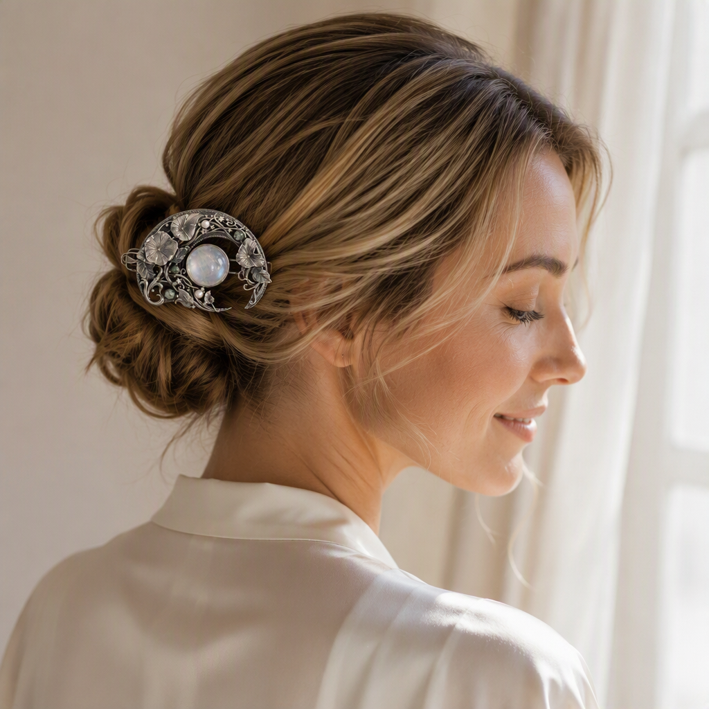 Moonstone Crescent Hair Barrette