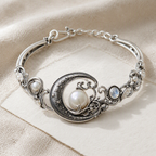 Moonstone Pearl Crescent Moon Bracelet