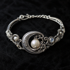 Moonstone Pearl Crescent Moon Bracelet