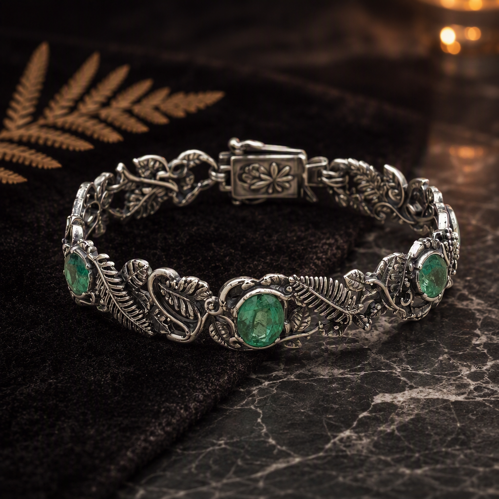 Victorian Emerald Fern Leaf Bracelet