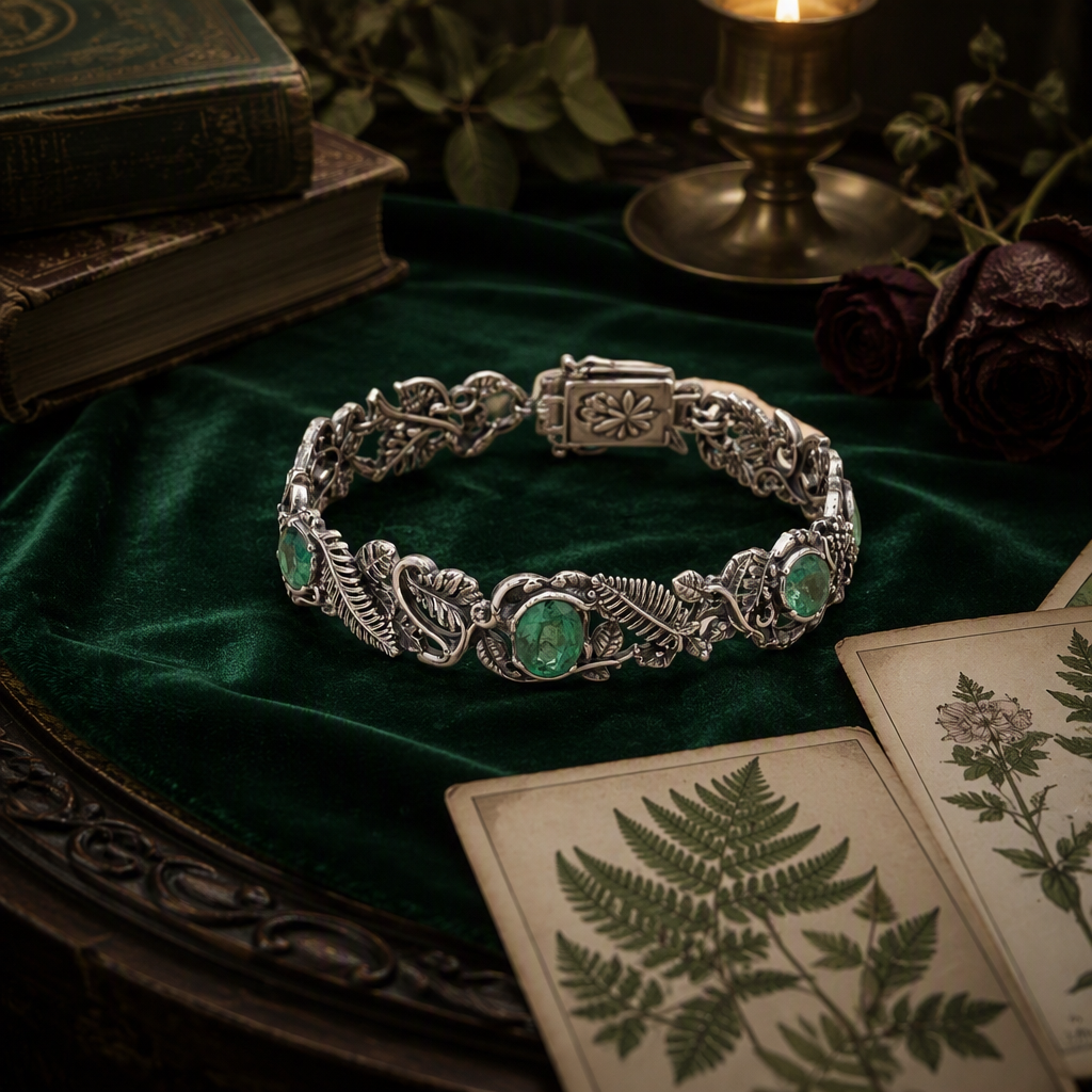 Victorian Emerald Fern Leaf Bracelet