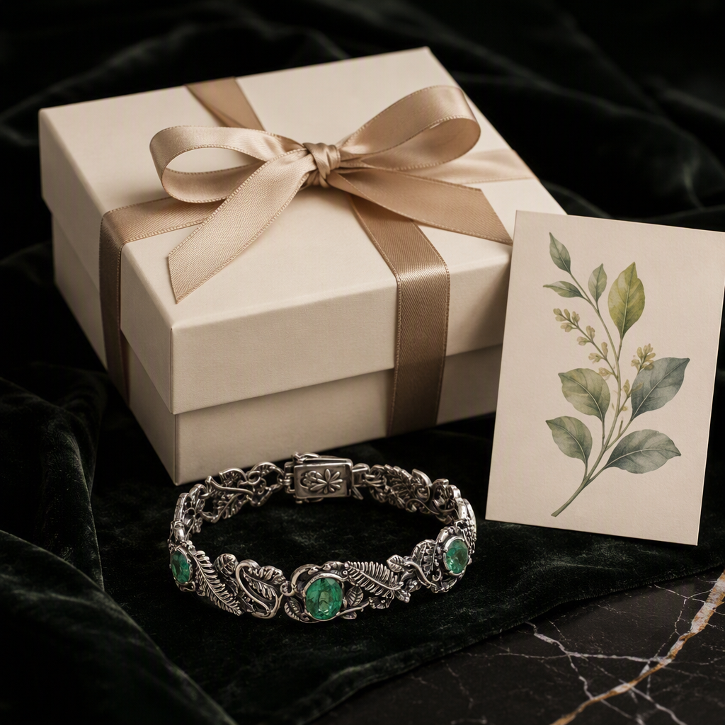 Victorian Emerald Fern Leaf Bracelet