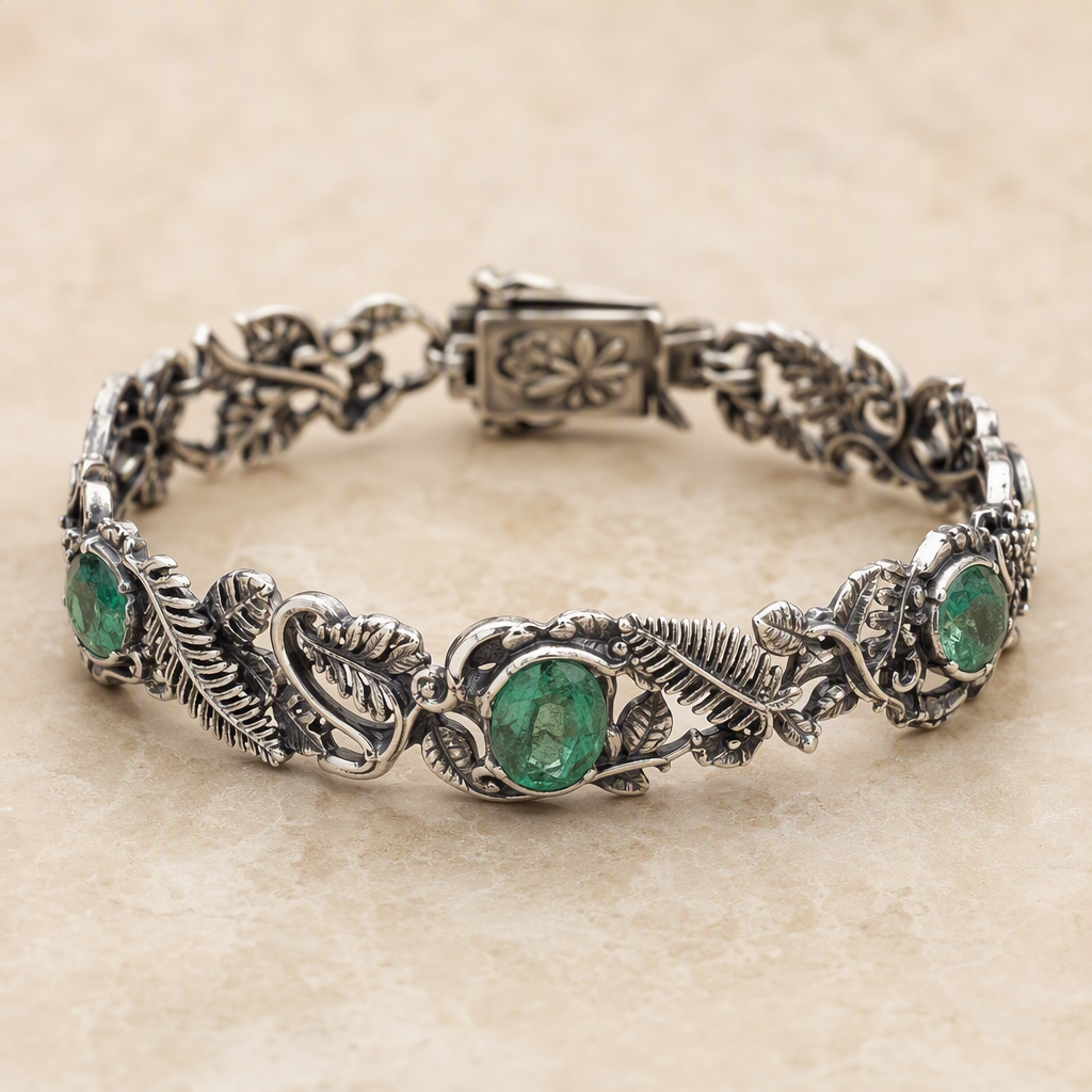 Victorian Emerald Fern Leaf Bracelet