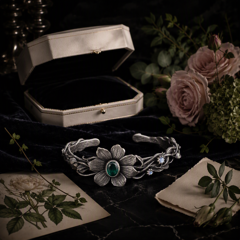 Emerald Flower Cuff Bracelet