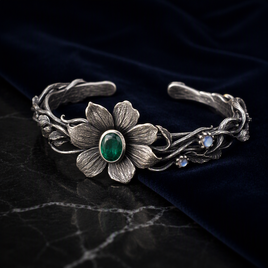 Emerald Flower Cuff Bracelet