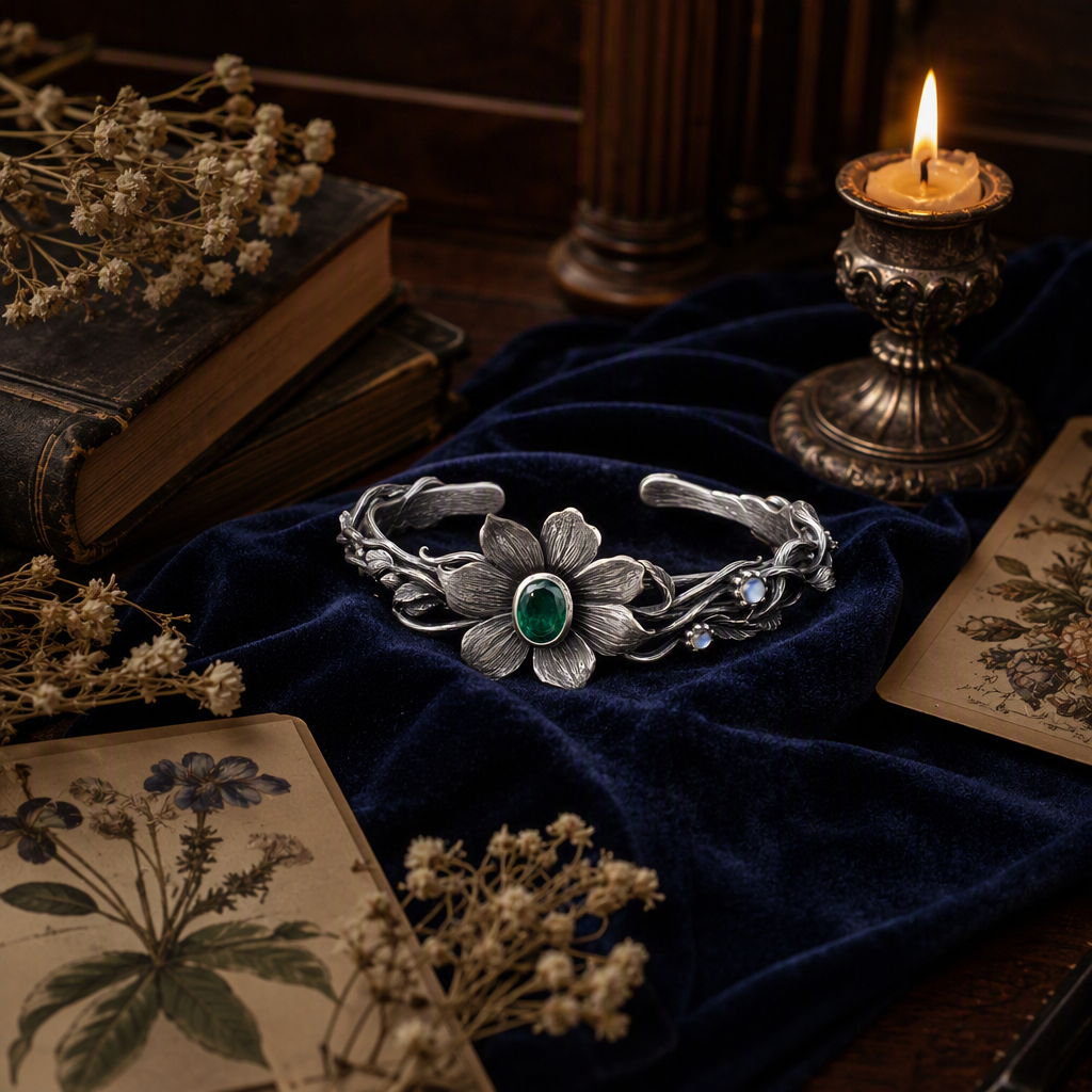 Emerald Flower Cuff Bracelet