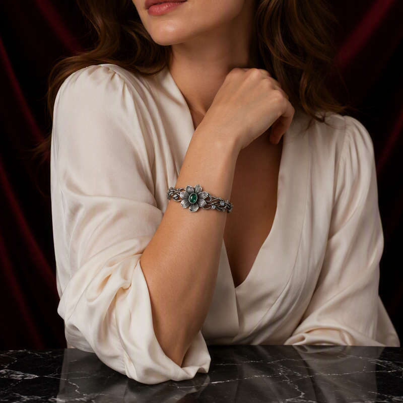 Emerald Flower Cuff Bracelet
