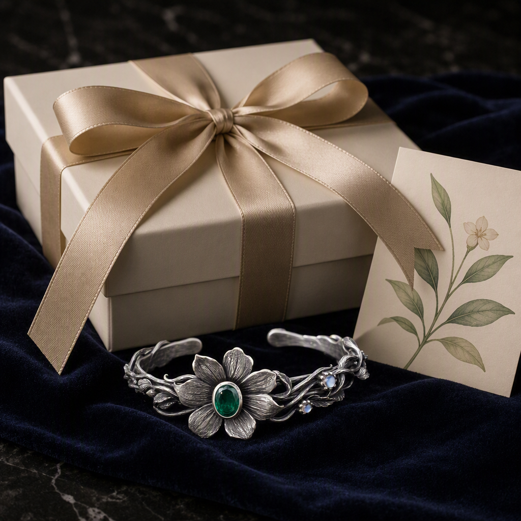 Emerald Flower Cuff Bracelet